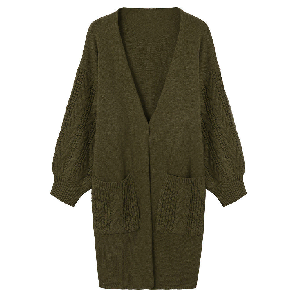 Womens Knit Coat With Deep V Neck And Chunky Cable Knit Details Street Wave For Modern Women Chic Warmth