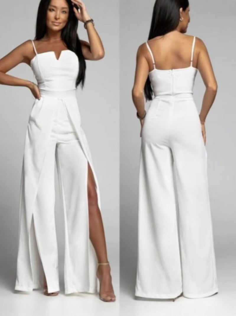 Street-Wave Women's Strapless Wide Leg Jumpsuit With Front Slit Party Ready