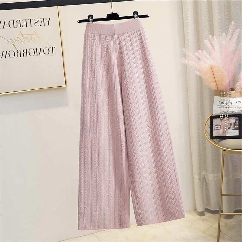 Street-wave Cable Knit Wide-Leg Trousers For Women With Soft Comfort Chic And Versatile