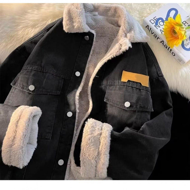 Street-wave Women's Oversized Denim Jacket With Teddy Fleece Lining For Cozy Warmth