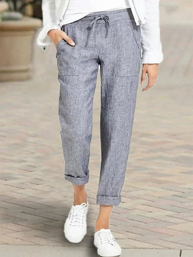 Streetwave Womens Relaxed Linen Pants With Elastic Waistband And Practical Pockets For All Day Comfort