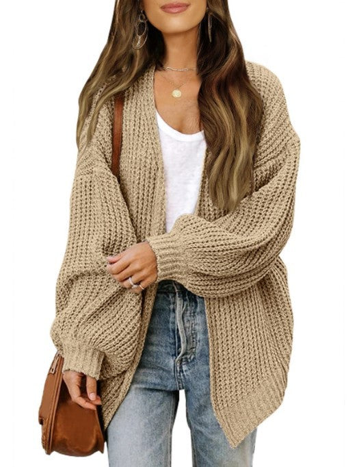 Street-wave Women's Chunky Knit Cardigan With Drop Shoulders For Cozy Casual Everyday Wear