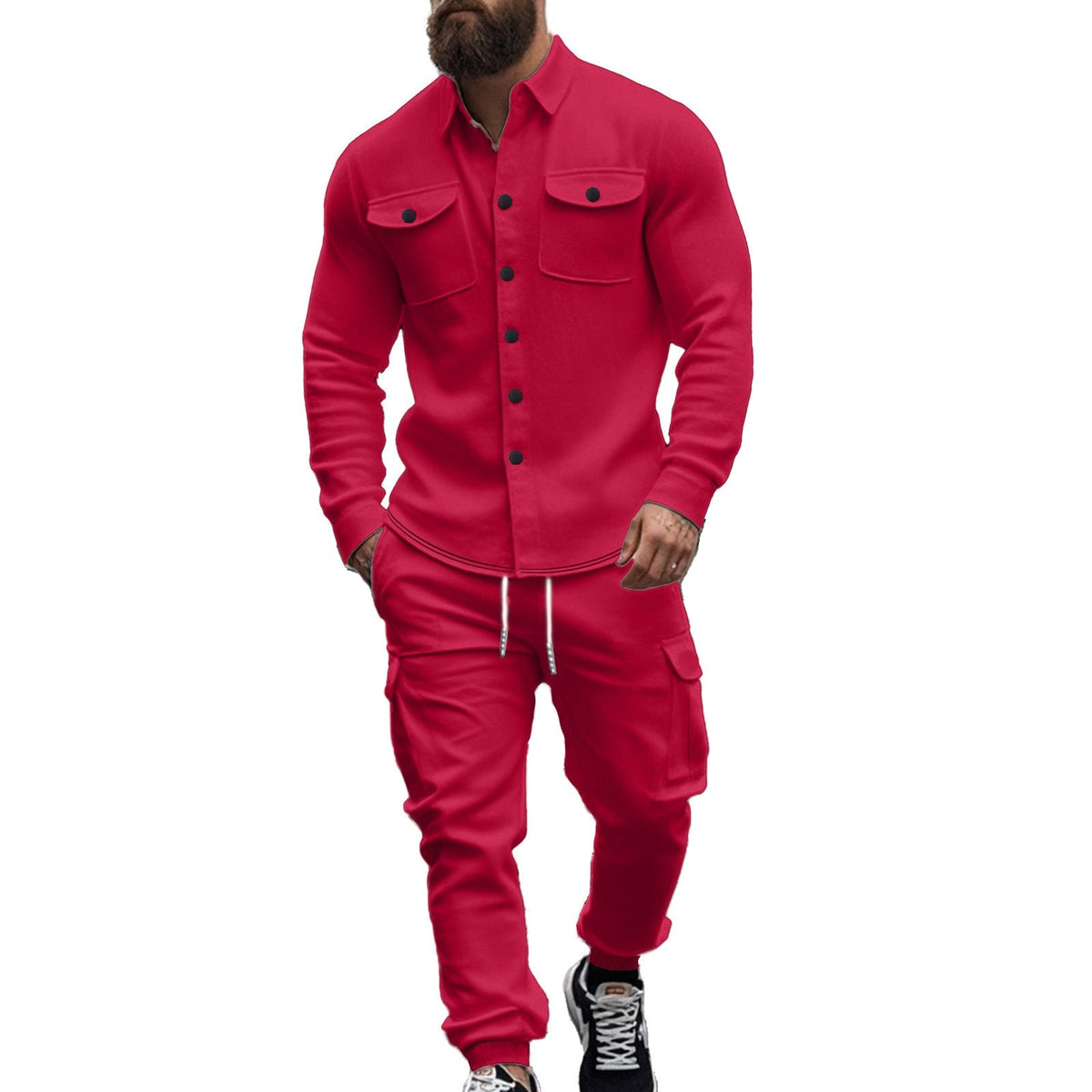 Street-wave Mens Cargo Set Shirt With Elastic Pants Comfortable Streetwear For Modern Men
