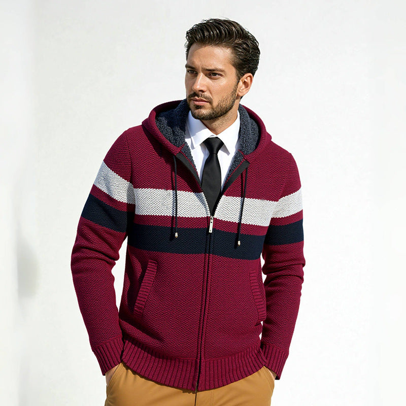 Men's Hooded Knit Cardigan With Zipper By Street-wave Breathable Cotton Blend Modern Everyday Essential