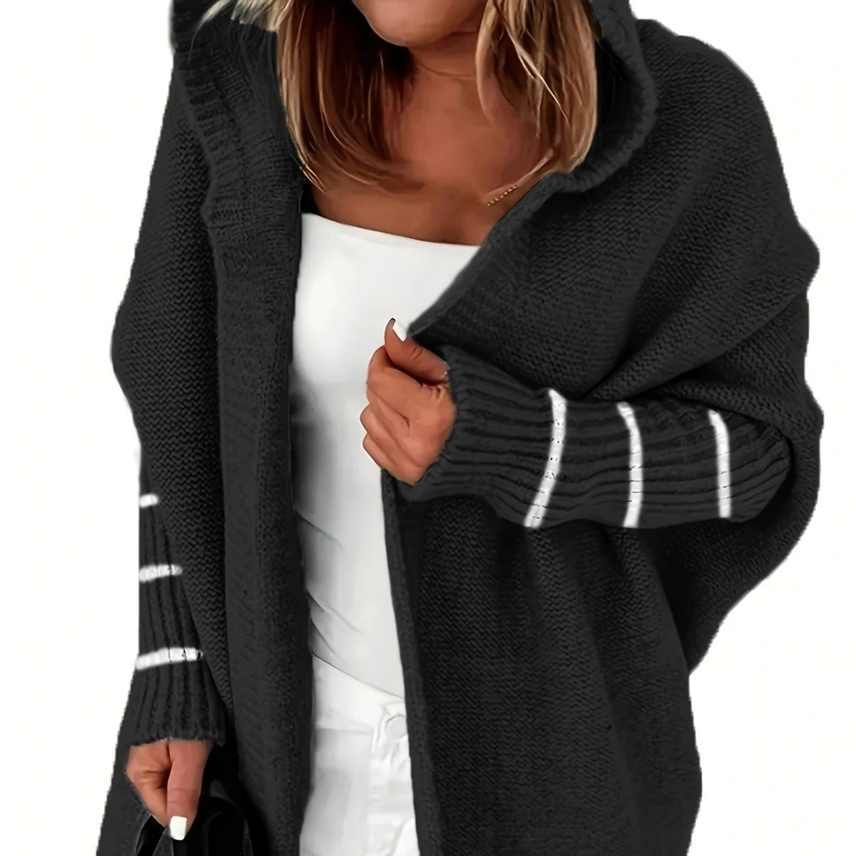 Streetwave Hooded Cozy Knit Cardigan For Women Oversized Loose Fit For Casual Winter Wear