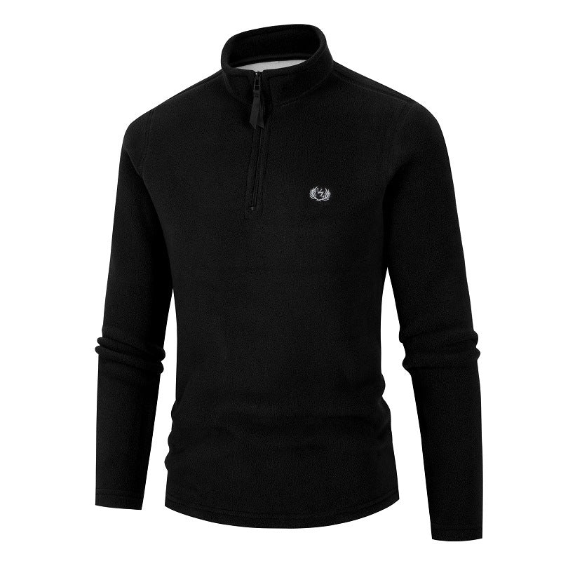 Street-Wave Men's Fleece Pullover With Stand Collar And Zipper For Cozy Warmth And Versatile Everyday Wear