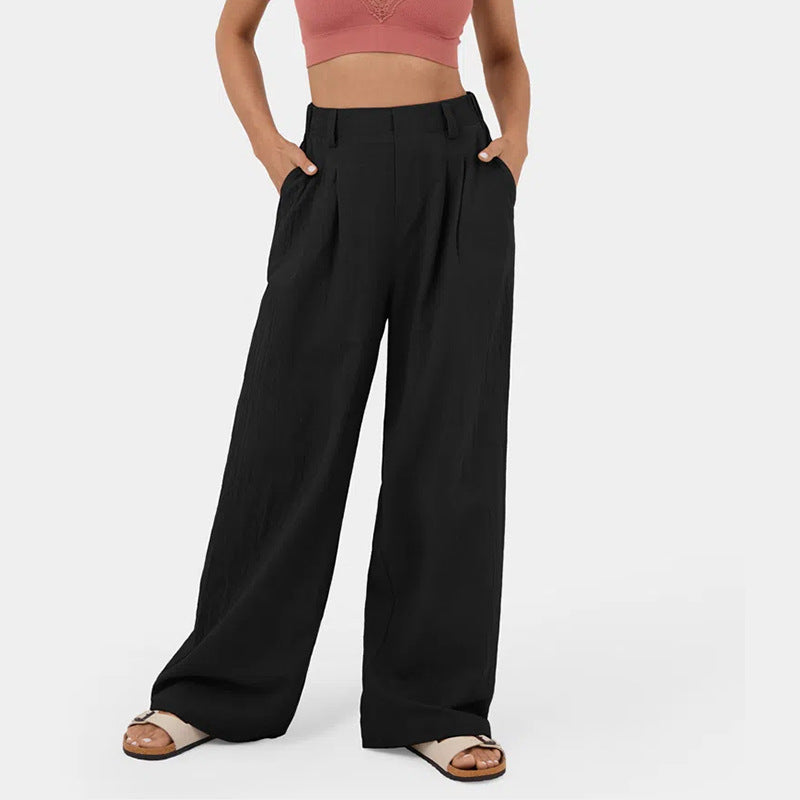 Street-wave Women's Wide-Leg Chino Pants With Elegant Pleats And Practical Side Pockets