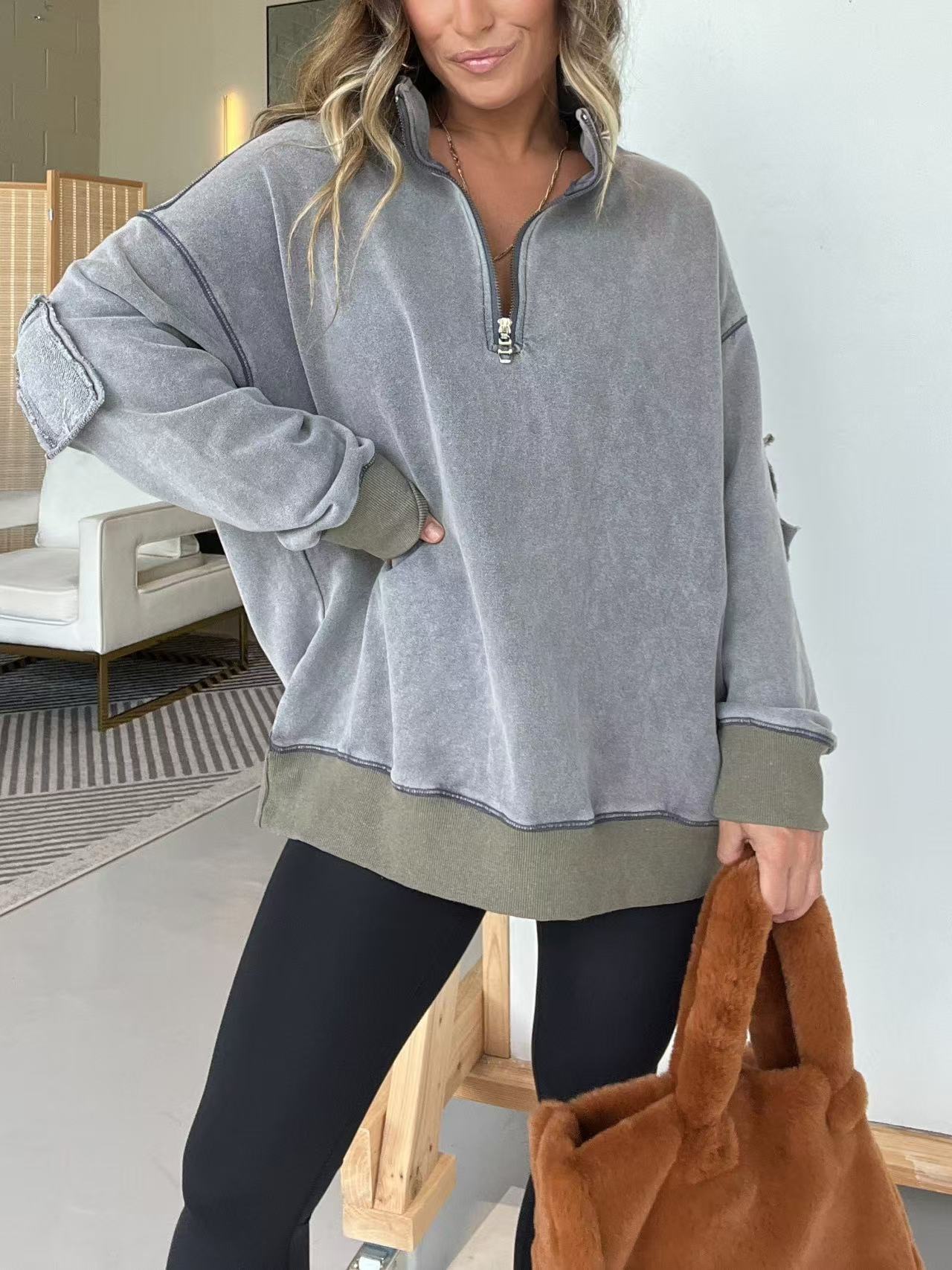 Street Wave Womens Cozy Fleece Pullover Half Zip Warm Everyday Comfort For Casual Streetwear