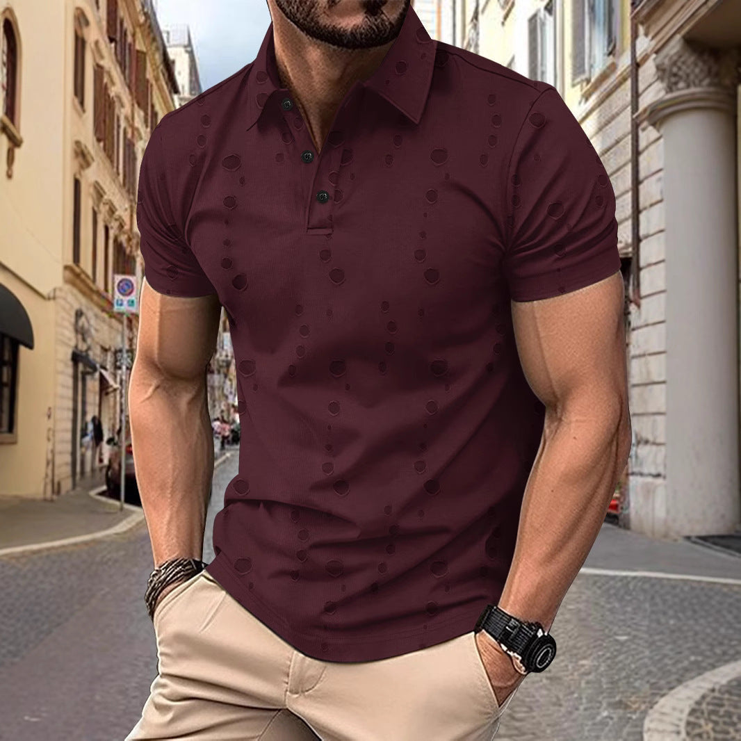 Street-Wave Mens Slim Fit Pique Polo Shirt With Subtle Pattern Breathable Knit