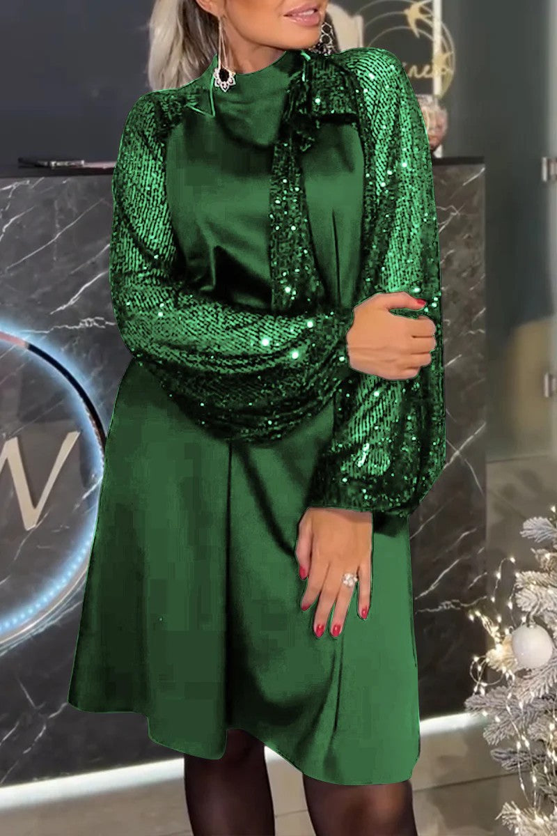 Street Wave Elegant Dress With Glitter Sleeves And Festive Collar For Women Evening Occasions Showstopping