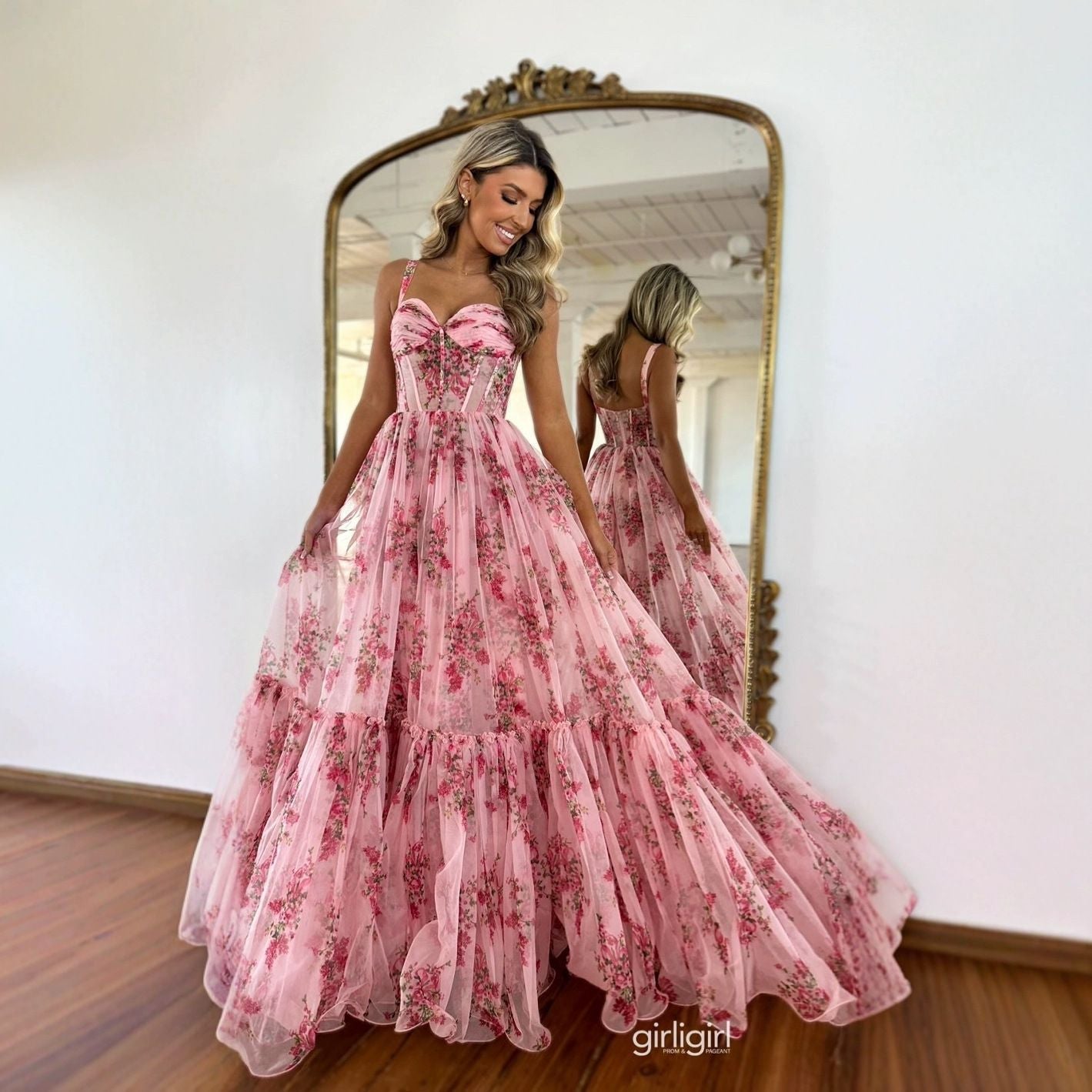 Street-Wave Floral Tulle Maxi Dress With Voluminous Skirt For Elegant Evening Events Women