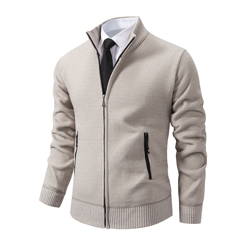 Streetwave Mens Knit Cardigan With High Collar And Zip Pockets For Everyday Office And Casual Wear