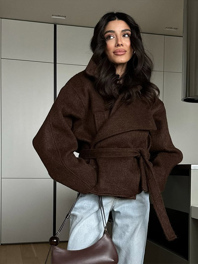 Street-Wave Oversized Wool Coat Belted For Stylish Women Elegant Cozy Winter Outerwear