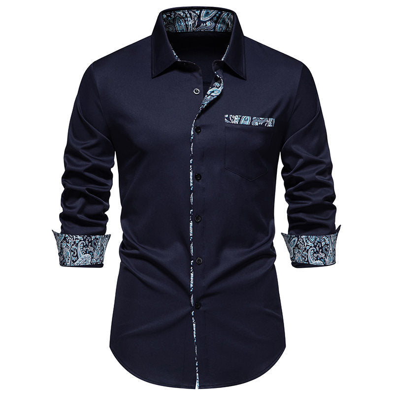 Street Wave Mens Paisley Pattern Long Sleeve Shirt With Breathable Cotton Comfort Versatile For Formal Or Casual Wear