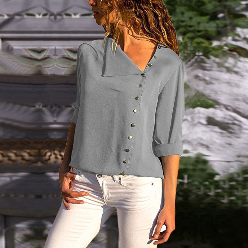 Street-wave Women Button-Up Relaxed Fit Blouse Breathable Lightweight For Work And Casual