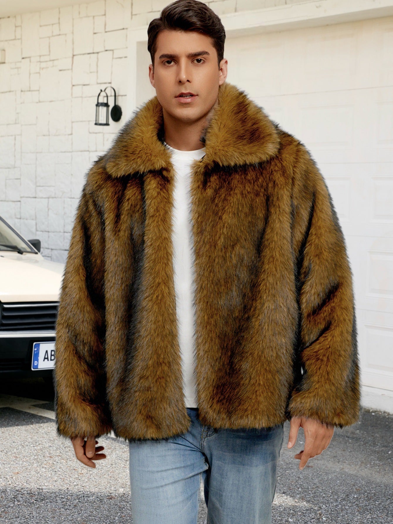 Streetwave Luxury Faux Fur Jacket For Men With Wide Lapel Warm Plush Coat For Winter Fashion