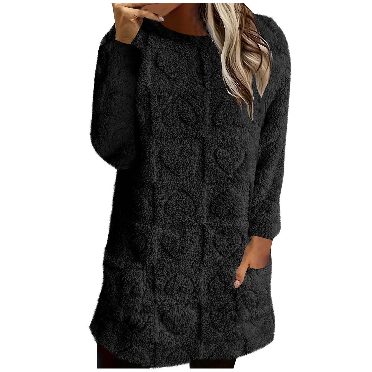 Street-Wave Women Cozy Plush Fleece Tunic With Heart Pattern For Home Comfort And Lounge