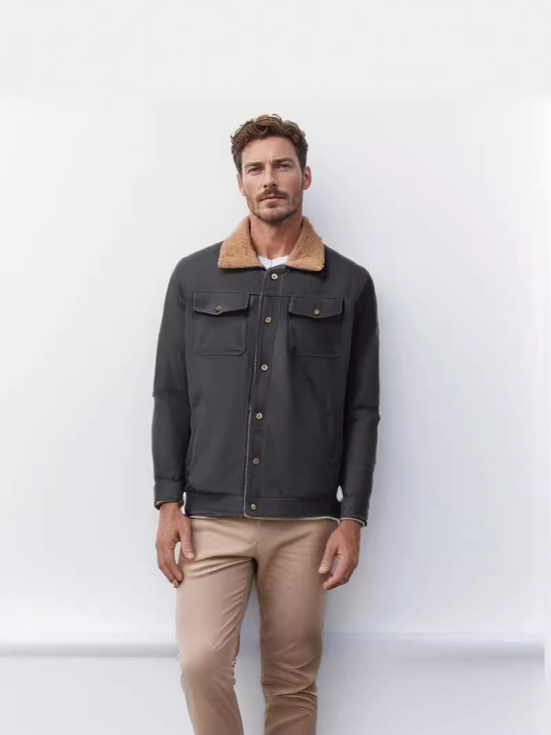 Men's Casual Jacket With Faux Fur Collar Street-Wave Practical Pockets For Men Winter-Ready Outerwear