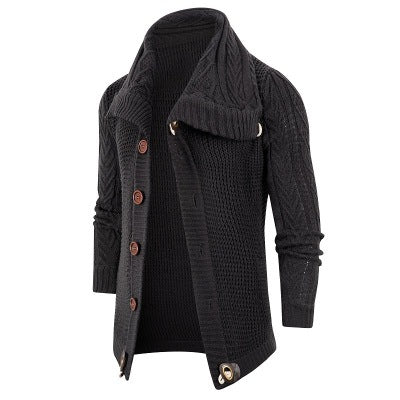 Street-wave Men's Shawl Collar Cardigan With Wooden Buttons For Premium Comfort And Style