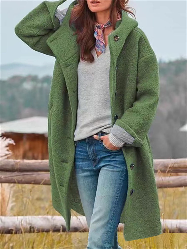 Street-wave Striped Hooded Wool Coat For Women Premium Warmth And Cozy Insulation Outerwear