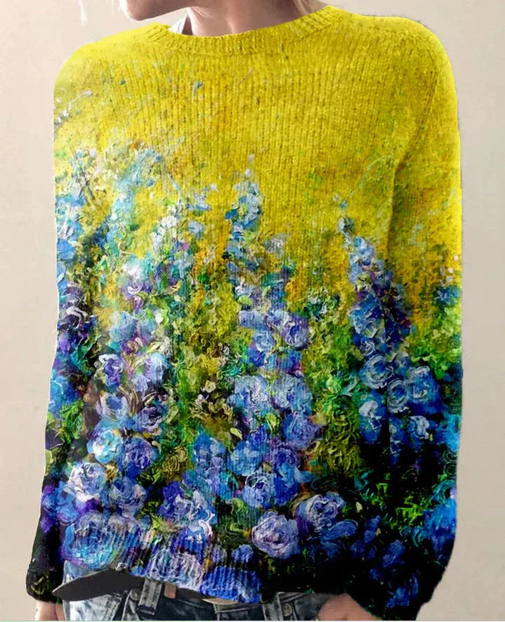 Womens Wool Feel Sweatshirt With Floral Embroidery Street Wave Cozy Casual