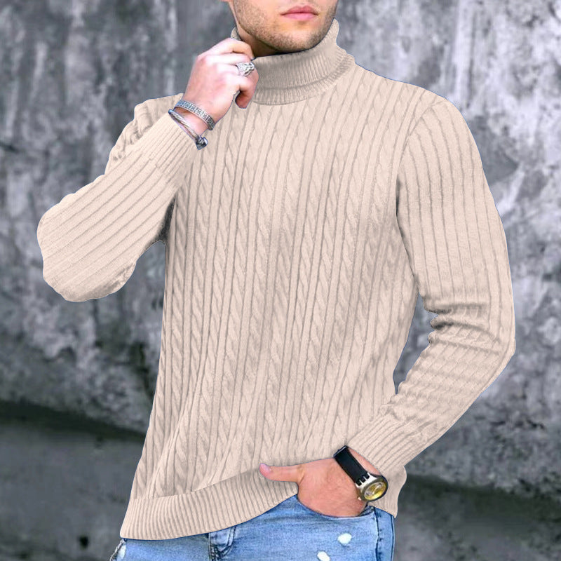 Street-wave Mens Ribbed Turtleneck Sweater With Structured Design For Warm Comfort