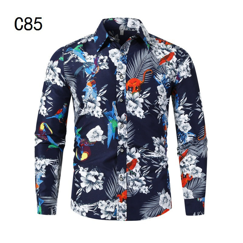Street Wave Men's Floral Long Sleeve Shirt With Modern Cut Premium Cotton Blend For Formal Or Casual