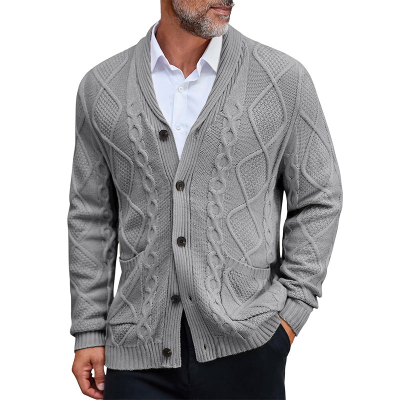Mens Cable Knit Cardigan Street Wave With Elegant Cable Pattern And Practical Pockets For Style Conscious Men