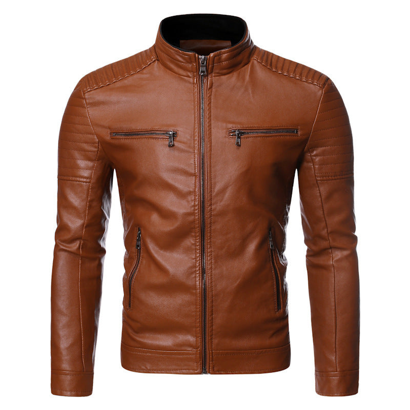 Street-wave Men's Genuine Leather Biker Jacket With Zipper Pockets Premium Quality For Cold Weather