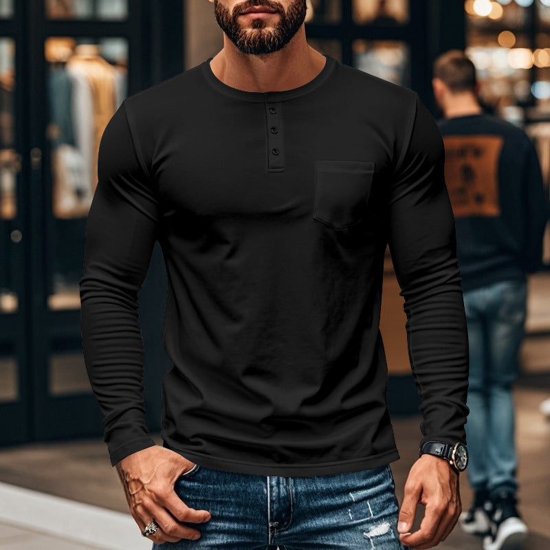Street-Wave Mens Henley Long Sleeve Shirt With Chest Pocket