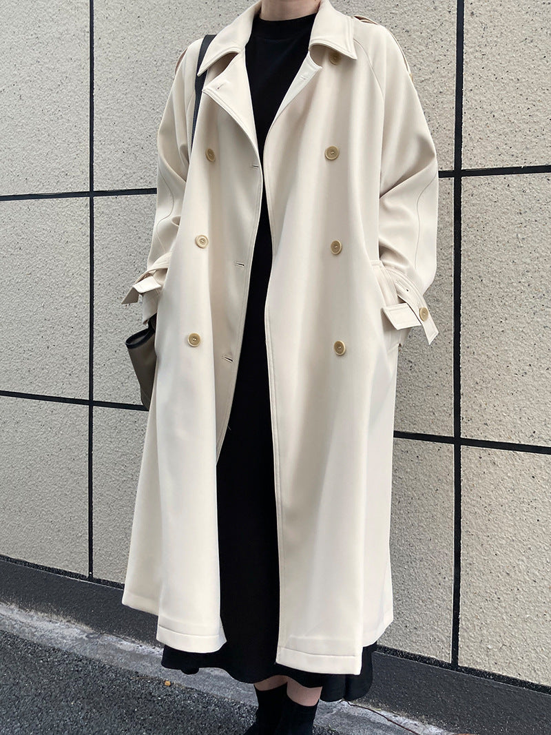 Street Wave Draped Mid Length Trench Coat British Style Loose Fit For Urban Fashion Lovers