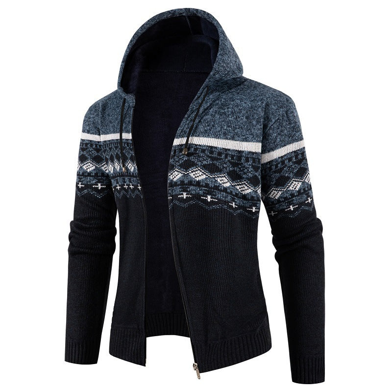 Streetwave Norwegian Pattern Hoodie For Men Cozy Nordic Knit Zip Sweatshirt Warm Winter Essential