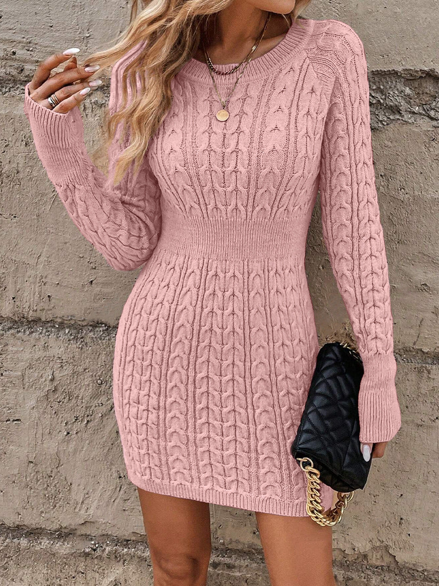 Street-wave Cable Knit Dress For Women Cozy Flattering Fit With Long Sleeves And Warmth