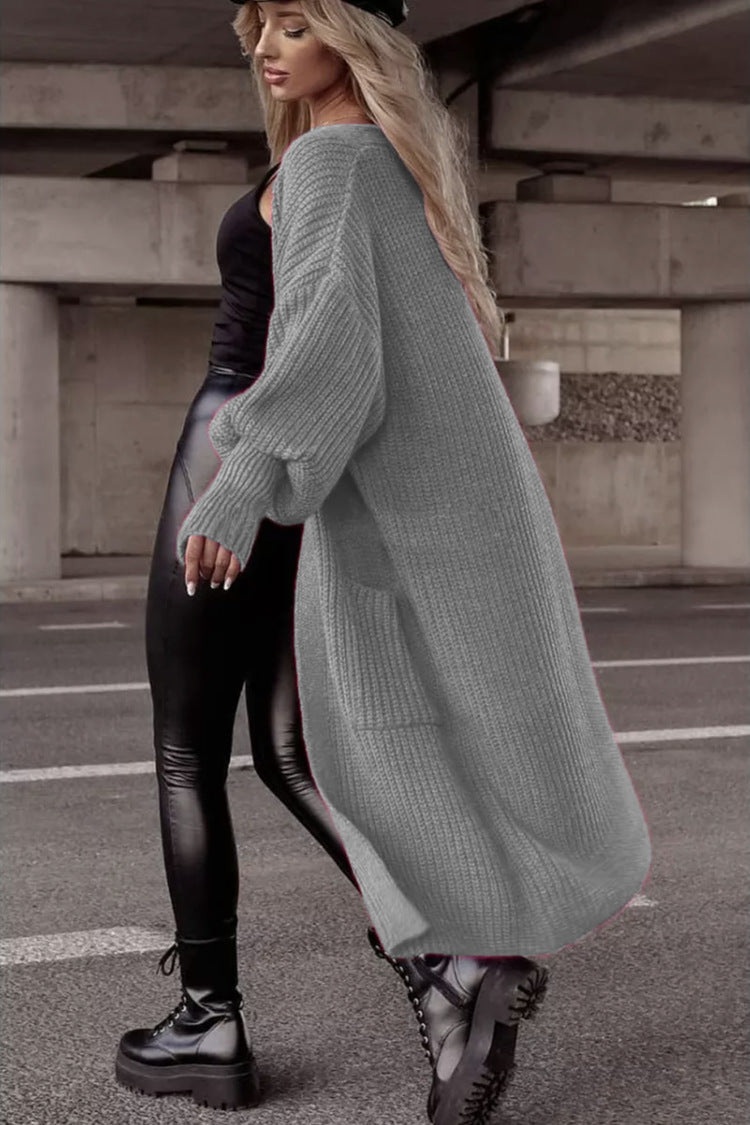 Street-wave Women's Chunky Knit Coat in Oversized Fit with Deep Pockets for Cozy Everyday Wear