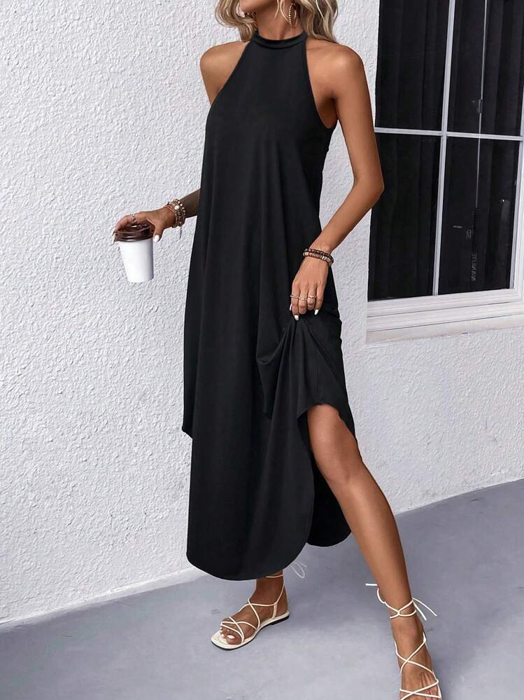Street-wave Womens Halterneck Maxi Dress With Pockets For Effortless Summer Resort Chic