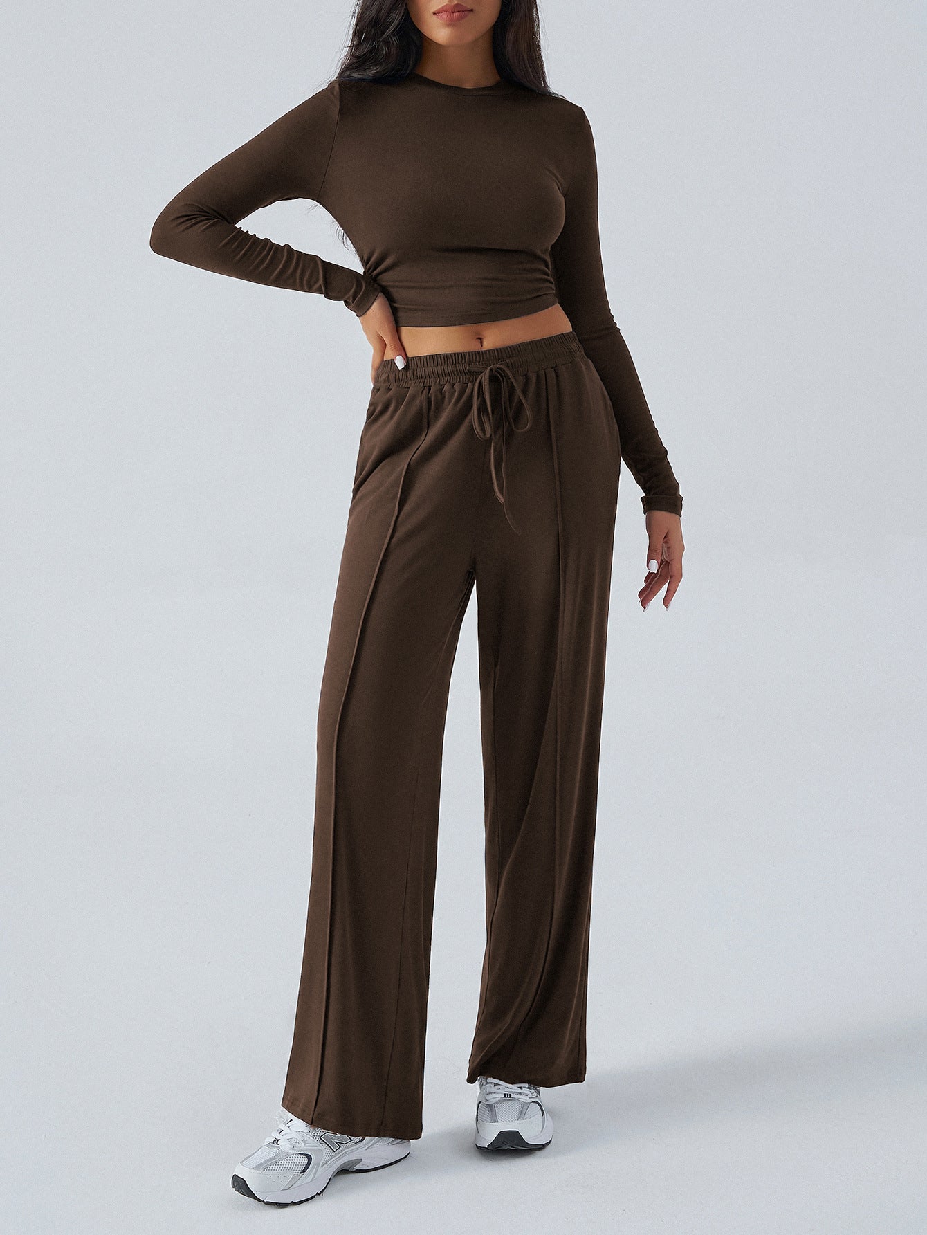 Street Wave Women Lounge Set Soft Cozy Fabric With Drawstring Waist Wide Leg Pants For Everyday Comfort