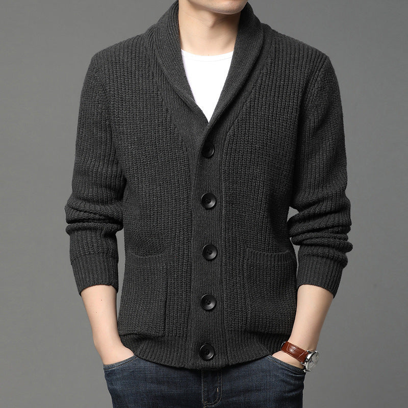 Street-wave Men's Shawl Collar Cardigan With Soft Breathable Knit And Practical Pockets For Everyday Style