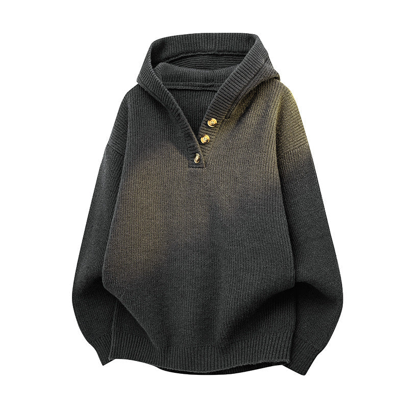 Street-wave Women's Knit Pullover With Half Zip And Wooden Buttons Cozy Soft Sweater