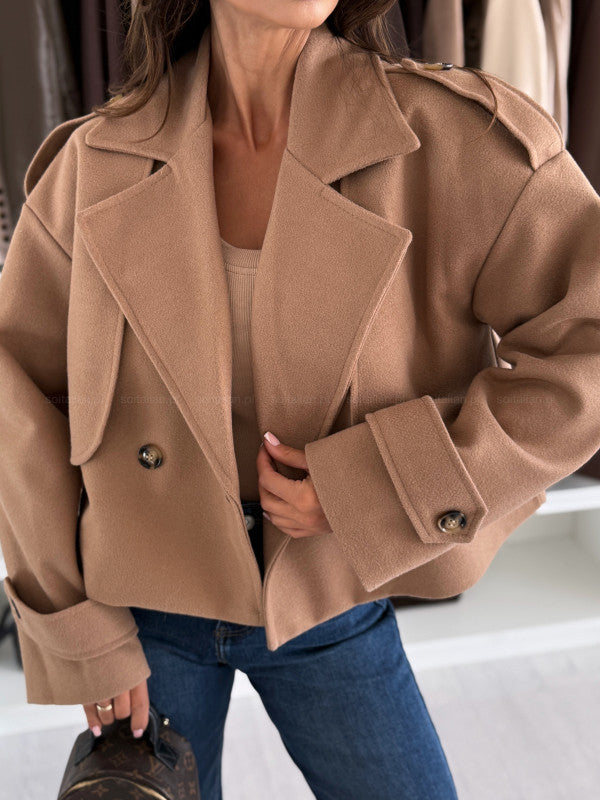 Street-Wave Women's Short Wool Blend Coat With Wide Lapels Double-Breasted For Fashion Forward Women Warm