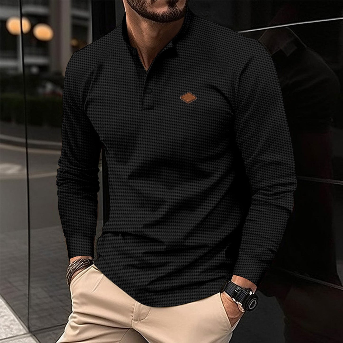 Street-wave Men's Long Sleeve Shirt With Subtle Pattern And Modern Collar For Smart Casual