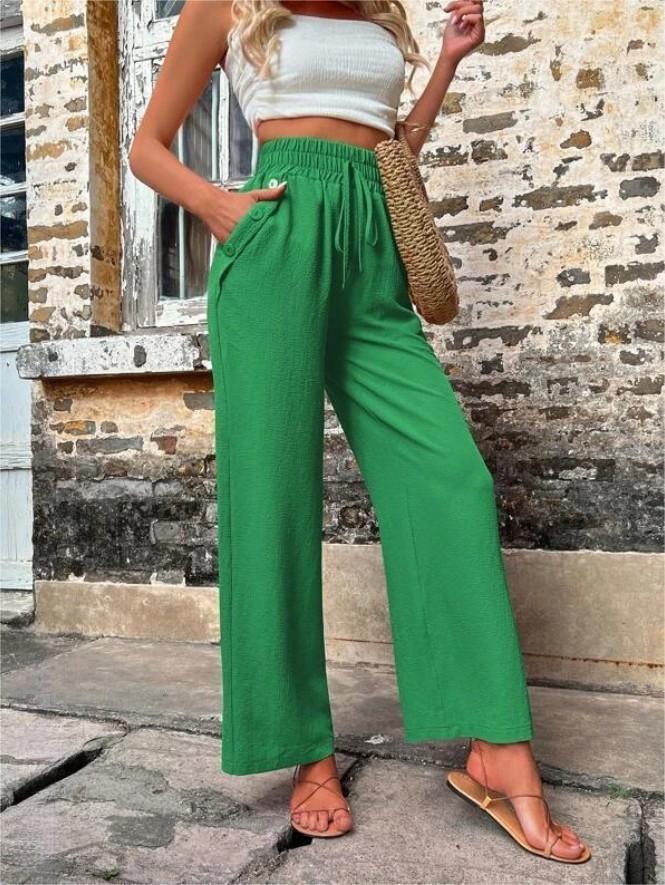 Streetwave Women's Elegant Casual Pants With Elastic Waist And Side Pockets For All Day Comfort