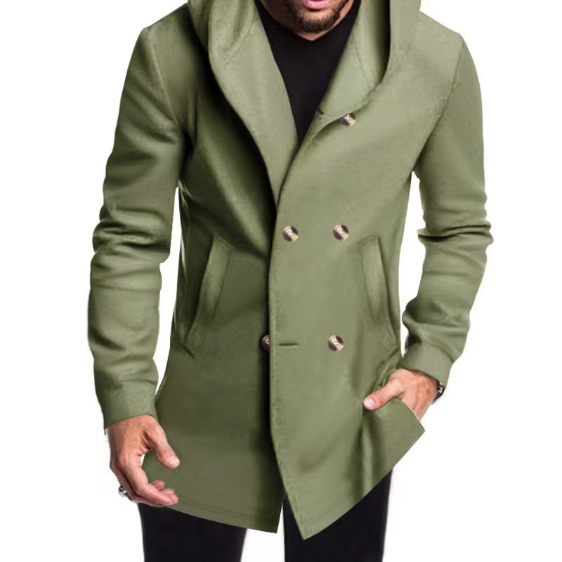 Streetwave Mens Hooded Double Button Coat Windproof Winter Outerwear For Urban Style