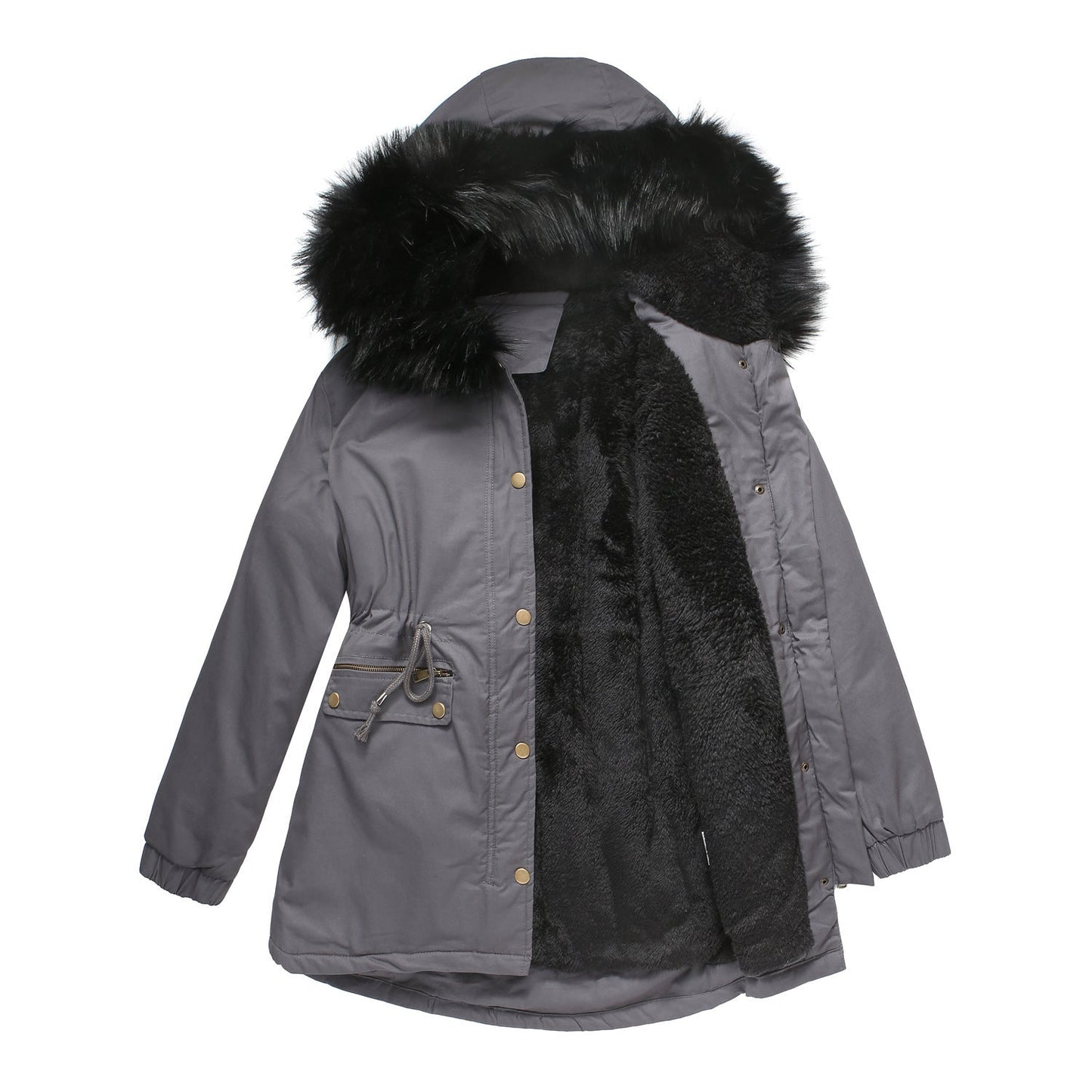 Womens Warm Quilted Jacket With Removable Faux Fur Collar Streetwave Cozy Winter Outerwear