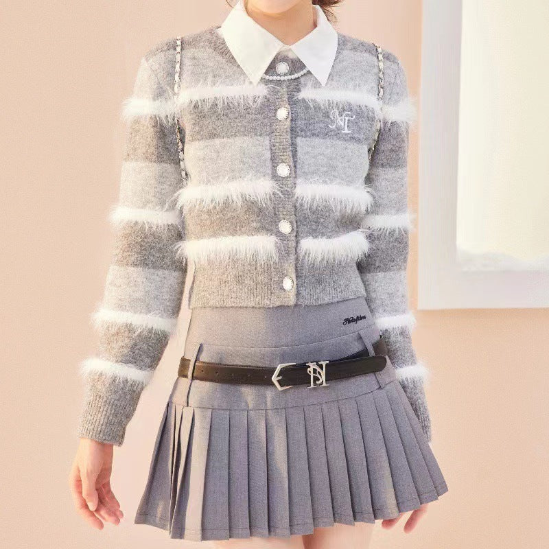 Streetwave Womens Knit Cardigan With Wide Stripe Pattern And Chic Button Detail Accent