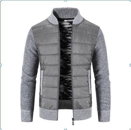 Mens Quilted Knit Sleeve Bomber Jacket Street-wave Casual Transitional Outerwear
