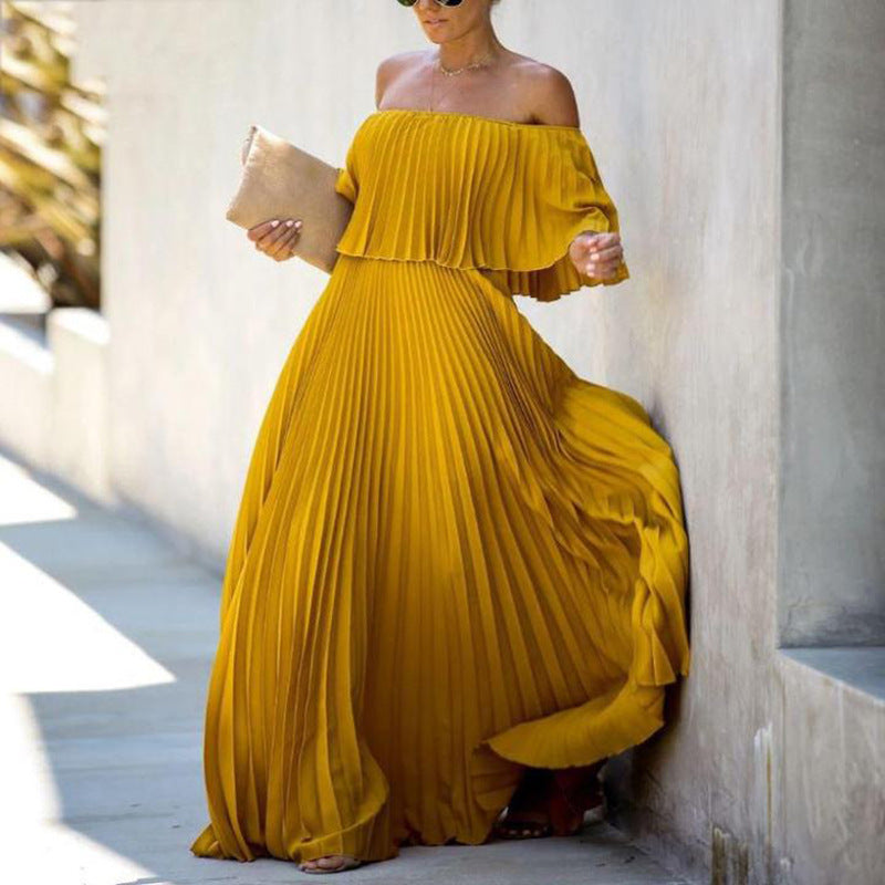 Street Wave Womens Maxi Dress Off Shoulder With Asymmetric Pleated Fall For Elegant Summer Parties