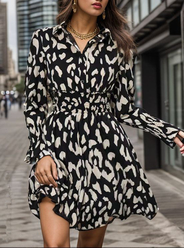 Womens Long Sleeve Dress Leopard Print Tailored Fit Street-Wave For Women Chic Elegant