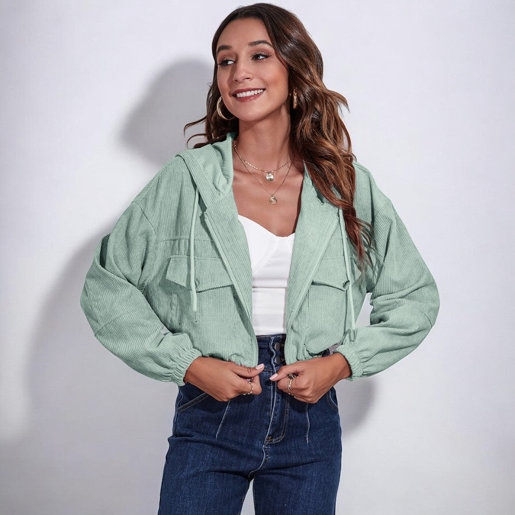 Street Wave Corduroy Cropped Jacket For Women Soft Texture Modern Chic Outerwear