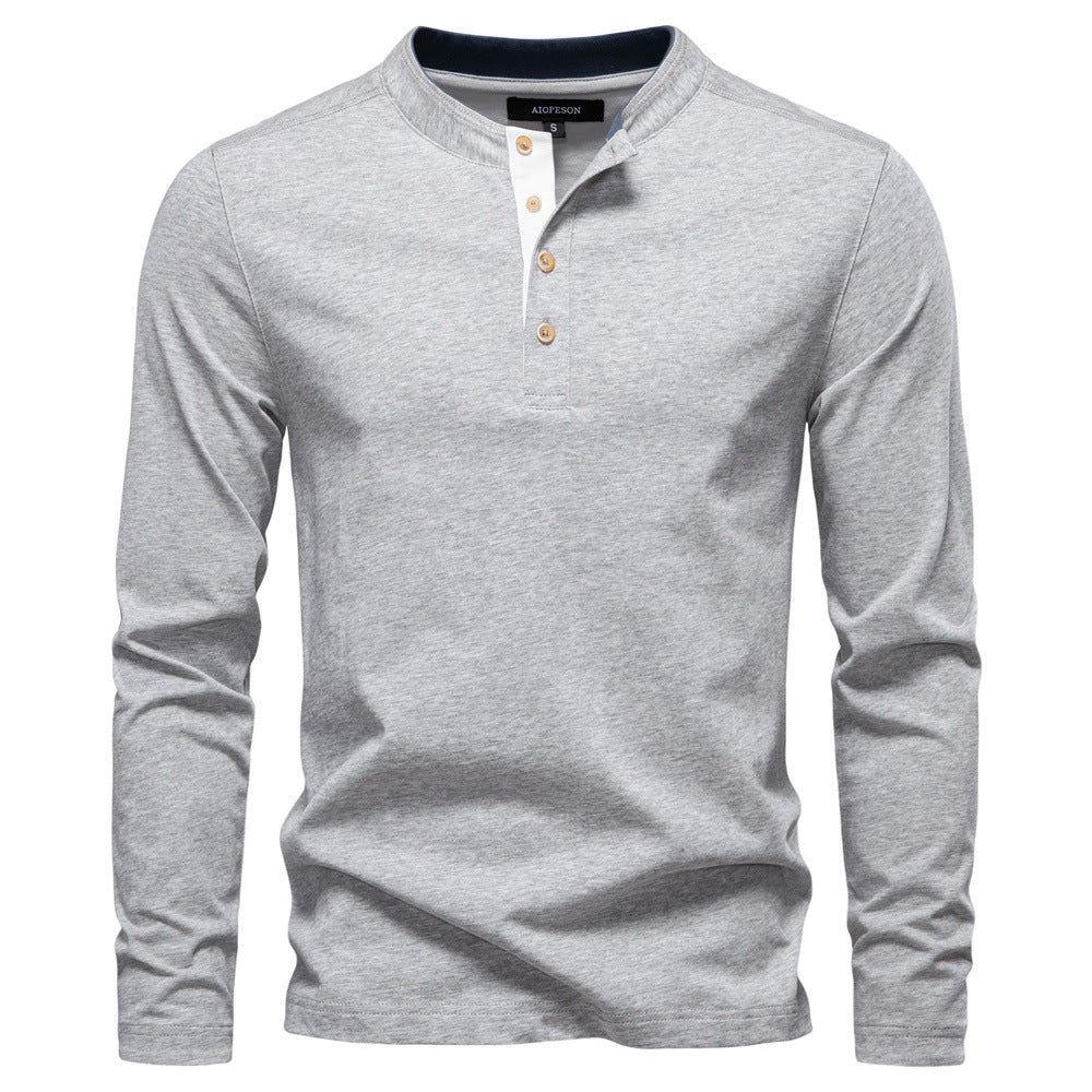 Street-Wave Men's Long Sleeve Henley Shirt With Elegant Button Placket Comfortable Everyday Fit