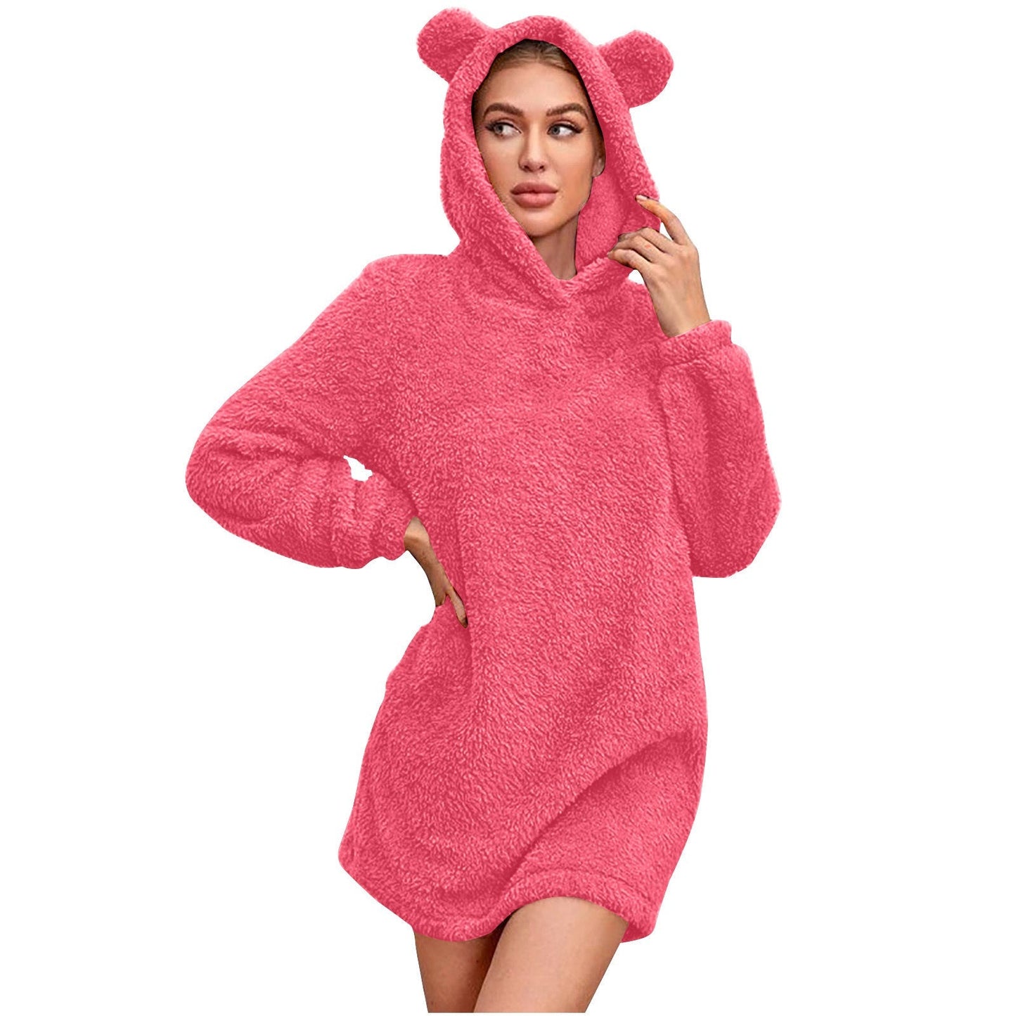 Street Wave Bear Ear Hoodie Women Plush Cozy Warmth With Ultra Soft Plush Fleece Inside For All Day Comfort